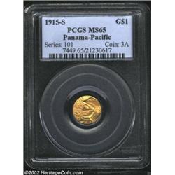 1915-S G$1 Panama-Pacific Gold Dollar MS65 PCGS. Dynamic mint luster is seen over each side of this.