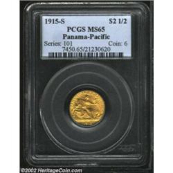 1915-S $2 1/2 Panama-Pacific Quarter Eagle MS65 PCGS. Rich orange-gold color blankets smooth, satiny