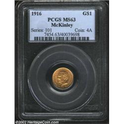 1916 G$1 McKinley MS63 PCGS. An impressive honey-gold Commemorative that is well struck and has mild