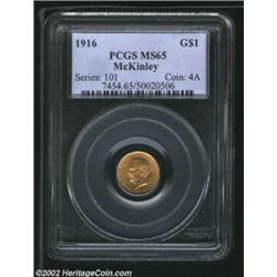 1916 G$1 McKinley MS65 PCGS. An exceptionally pleasing Gem example of this popular Commemorative Gol