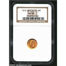 1916 G$1 McKinley MS65 NGC. Smooth from rim to rim, as one would expect for a solidly graded Gem, th