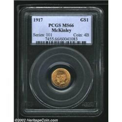 1917 G$1 McKinley MS66 PCGS. The surfaces show a significant lilac coloration in the fields and rece