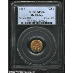 1917 G$1 McKinley MS66 PCGS. This reddish-gold Gem is both expertly produced and carefully preserved