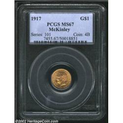 1917 G$1 McKinley MS67 PCGS. Well struck and lustrous with pristine surfaces. A wonderful Superb Gem