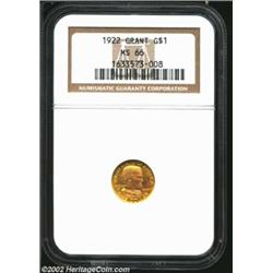 1922 G$1 Grant MS66 NGC. Richly toned for a Gold Commemorative, with olive, orange, and rose hues on
