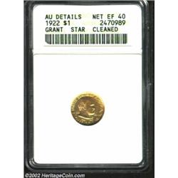 1922 G$1 Grant with Star--Cleaned--ANACS. AU Details, Net XF40. The obverse has a few speckles of ta