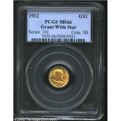 1922 G$1 Grant with Star MS66 PCGS. Predominantly bright yellow-gold in color, with a pinkish patina