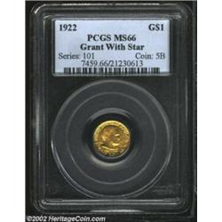 1922 G$1 Grant with Star MS66 PCGS. Warm green-gold color envelops both sides of this carefully pres