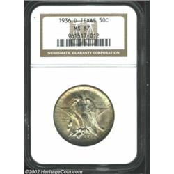 1936-D 50C Texas MS67 NGC. The obverse has a blush of golden-brown and olive hues, while the reverse