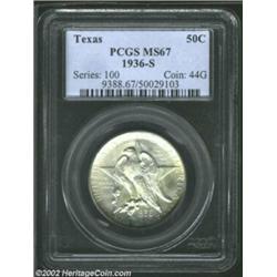 1936-S 50C Texas MS67 PCGS. A touch of deep toning is noted above the reverse's ornate design. A fai