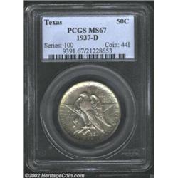 1937-D 50C Texas MS67 PCGS. Beautifully toned with bands of sea-green, orange-gold, and lavender pat