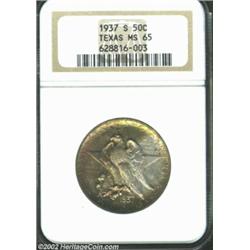 1937-S 50C Texas MS65 NGC. This is an attractively original Gem whose surfaces are toned in dominant