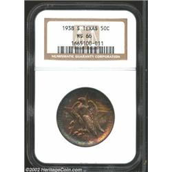 1938-S 50C Texas MS66 NGC. Opulent shades of purple red dance about the obverse while the reverse is