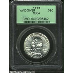 1925 50C Vancouver MS64 PCGS. Nearly pure white with nary a distracting mark.From the Col. Carmine P