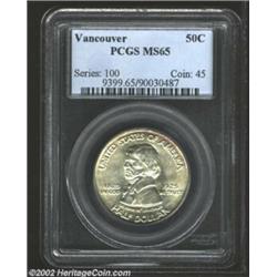 1925 50C Vancouver MS65 PCGS. A touch of color is noted on the obverse rim on this otherwise blast w