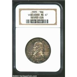 1925 50C Vancouver MS67 NGC. A lustrous and beautiful Superb Gem, the surfaces are richly frosted in