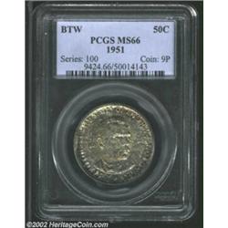 1951 50C Booker T. Washington MS66 PCGS. Mostly gray mottled toning evenly envelops the obverse whil