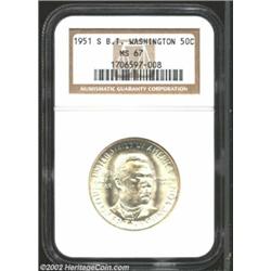 1951-S 50C Booker T. Washington MS67 NGC. Few examples of this type boast the exceptionally clean su