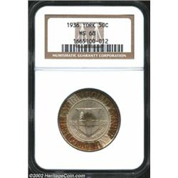 1936 50C York MS68 NGC. This gorgeously toned example displays more or less even tan-gray patination