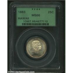 1883 25C Hawaii Quarter MS66 PCGS. This conditionally rare offering is awash in frosty mint luster t