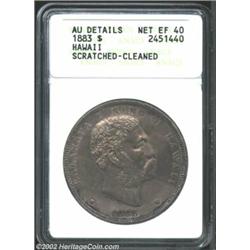 1883 S$1 Hawaii Dollar--Scratched, Cleaned-ANACS. AU Details, Net XF40. The effects of the cleaning.