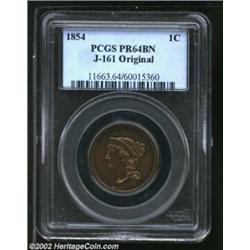 1854 P1C One Cent, Judd-161 Original, Pollock-187, R.4, PR64 Brown PCGS. The design is similar to th