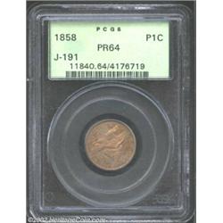 1858 P1C Flying Eagle Cent, Judd-191, Pollock-234, R.7, PR64 PCGS. A transitional pattern that combi