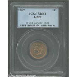 1859 P1C Indian Cent, Judd-228, Pollock-272, R.1, MS64 PCGS. A transitional issue that has the rever