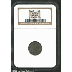 1863 10C Ten Cents, Judd-325, Pollock-390, R.6, PR63 NGC. The obverse depicts an ornamental shield w