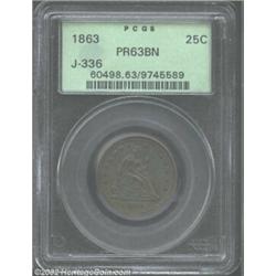 1863 25C Quarter Dollar, Judd-336, Pollock-408, R.7, PR63 Brown PCGS. Identical to the regular issue