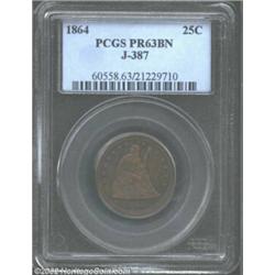 1864 25C Quarter Dollar, Judd-387, Pollock-455, R.7, PR63 Brown PCGS. Similar to the regular issue 1