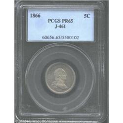 1866 5C Five Cents, Judd-461, Pollock-535, R.6, PR65 PCGS. A bust of George Washington faces right o
