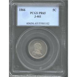 1866 5C Five Cents, Judd-461, Pollock-535, R.6, PR65 PCGS. A bust of George Washington faces right o