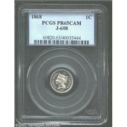 1868 1C One Cent, Judd-608, Pollock-673, R.5, PR65 Cameo PCGS. Liberty head design, similar to that.