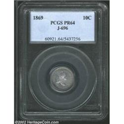 1869 10C Standard Silver Ten Cents, Judd-696, Pollock-775, R.5, PR64 PCGS. Toned steel-grey with gol