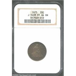 1875 20C Twenty Cents, Judd-1408, Pollock-1551, R.7, PR64 Brown NGC. The obverse is very similar to.