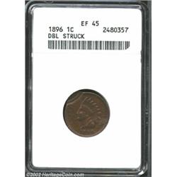 1896 1C Cent--Double Struck--XF45 ANACS. The second strike is at 10 o'clock relative to the obverse,