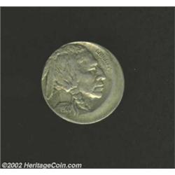 1920 5C Nickel--Struck 15% Off Center--XF40 Scratches, Uncertified. Original gray surfaces, the coin