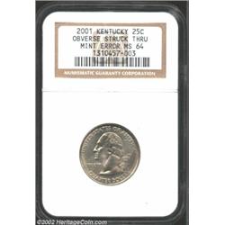 2001-S 25C Kentucky State Quarter--Obverse Strike Thru--PR64 Deep Cameo NGC. The details on the lowe