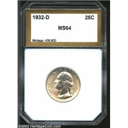 1932-D 25C Quarter MS64 PCI (MS63). Well struck and lustrous, with a few slight abrasions and some l