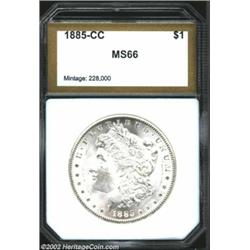 1885-CC S$1 Morgan Dollar MS66 PCI (MS65). A boldly struck and frosty Gem that is brilliant aside fr