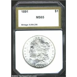1891 S$1 Morgan Dollar MS65 PCI (MS64). An eye-appealing near-Gem, fully brilliant and frosty with l
