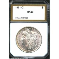 1891-O S$1 Morgan Dollar MS64 PCI (MS61). Well struck, lustrous, and brilliant. The cheek has a ligh