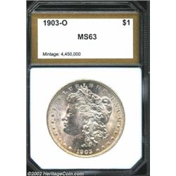1903-O S$1 Morgan Dollar MS63 PCI (MS61). Peripheral wisps of gold patina enliven the lustrous and s