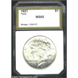 1921 S$1 Peace Dollar MS65 PCI (MS64). An attractive, lightly-toned example, with essentially pristi