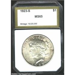 1923-S S$1 Peace Dollar MS65 PCI (MS64). A lovely coin, highly lustrous with russet patina near some