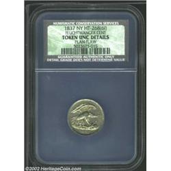 1837 1C Feuchtwanger Cent--Planchet Flaw--NCS. Unc Details. HT-268(6I), R.1. Light green-gray patina