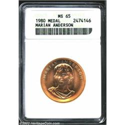 1980 American Arts Commemorative Series Half Ounce Gold Medal MS65 ANACS. Marian Anderson. Lovely go