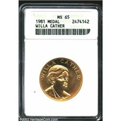 1981 American Arts Commemorative Series Half Ounce Gold Medal MS65 ANACS. Willa Cather. Every bit th