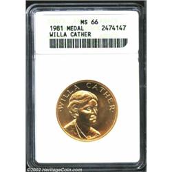 1981 American Arts Commemorative Series Half Ounce Gold Medal MS66 ANACS. Willa Cather. This is a lu